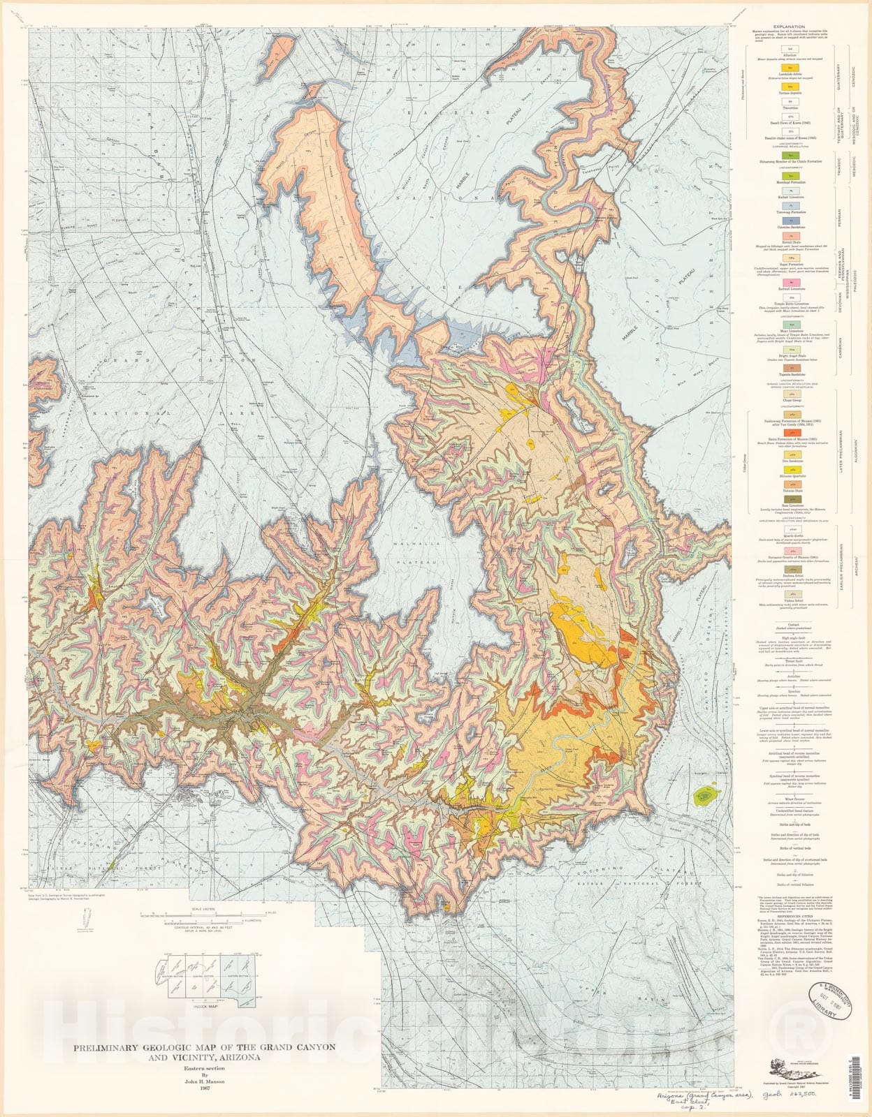 Map : Preliminary geologic map of the Grand Canyon and vicinity, Arizona; Eastern section, 1967 Cartography Wall Art :