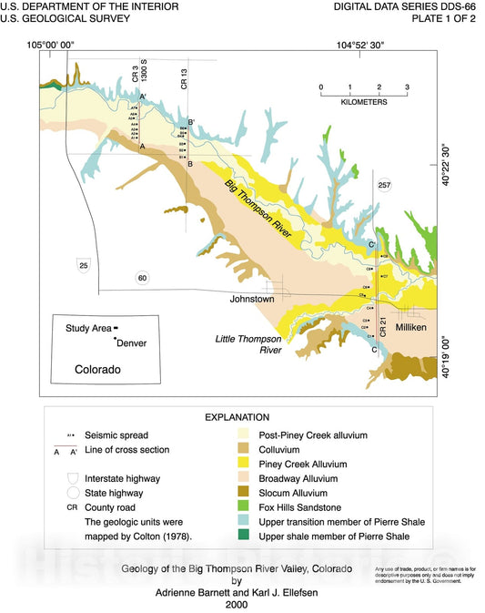 Map : Assessment of the alluvial sediments in the Big Thompson River Valley, Colorado, 2000 Cartography Wall Art :