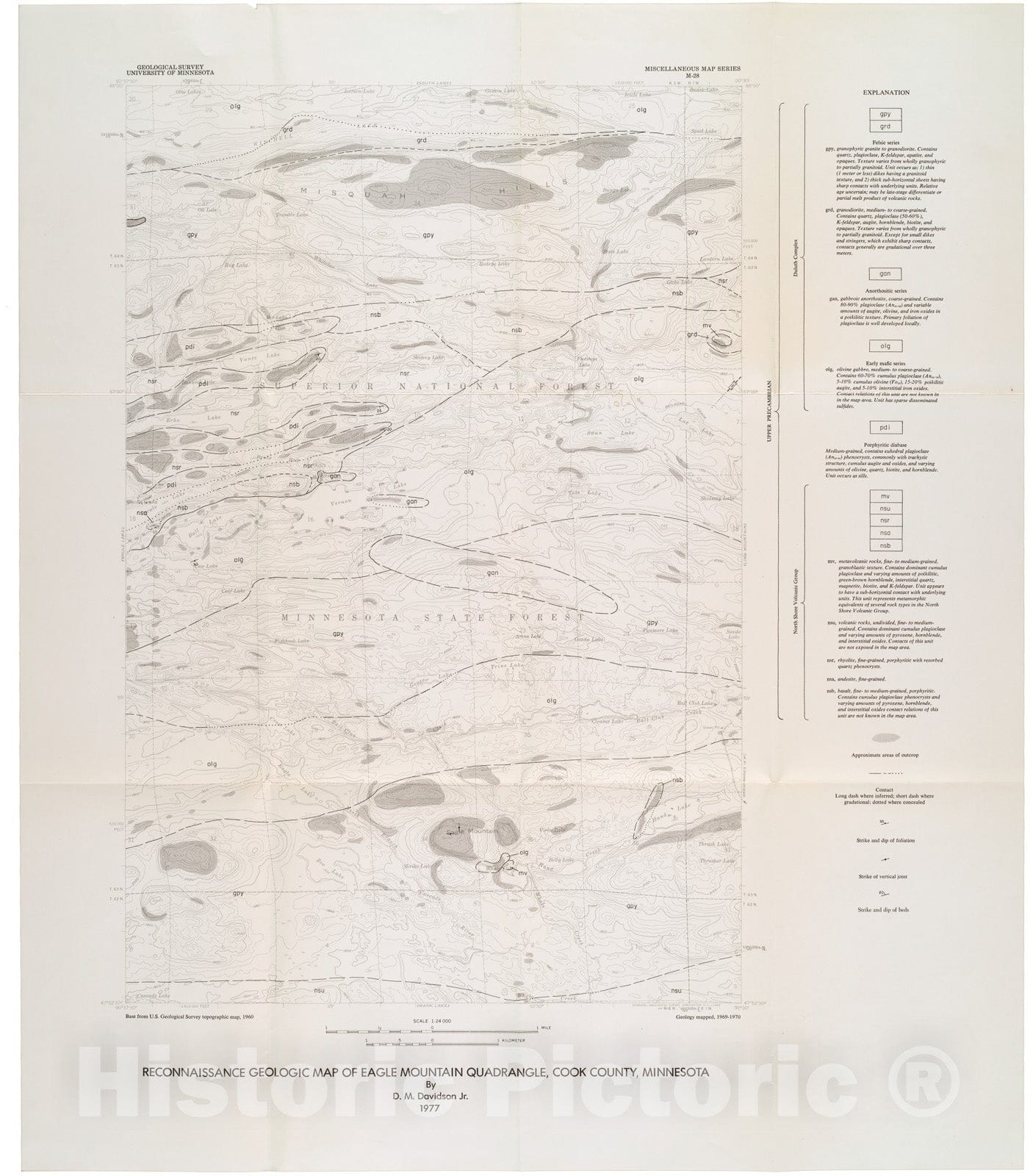 Map : Reconnaissance geologic map of Eagle Mountain quadrangle, Cook County, Minnesota, 1977 Cartography Wall Art :