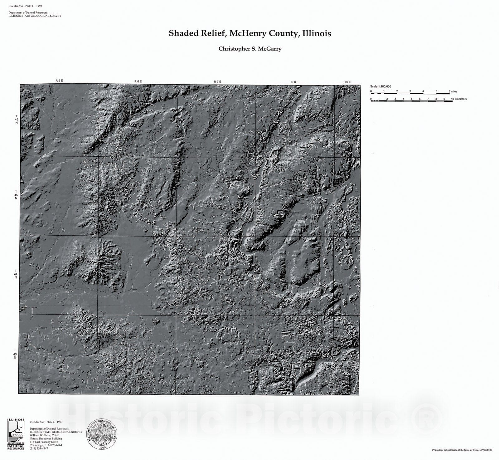 Map : Shaded relief, McHenry County, Illinois, 1997 Cartography Wall Art :