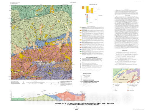 Map : Geology of the Mount Le Conte 7.5-minute quadrangle, Great Smoky Mountains National Park, Tennessee and North Carolina, 2000 Cartography Wall Art :