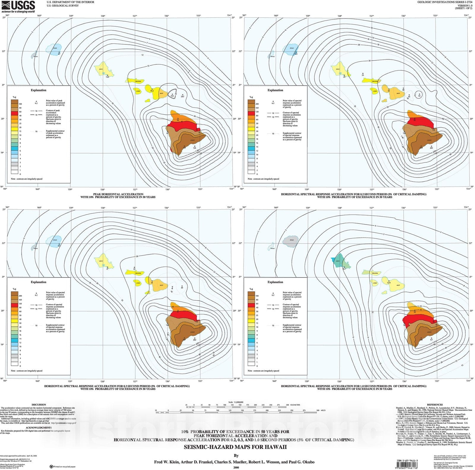 Map : Seismic-hazard maps for Hawaii, 2000 Cartography Wall Art :