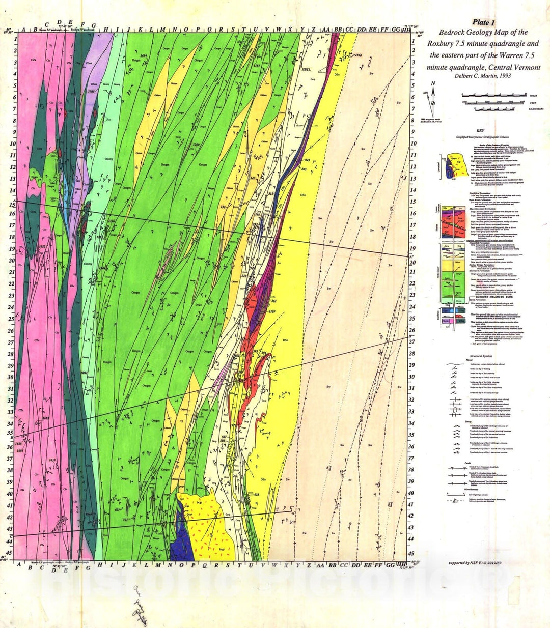 Map : Digital Compilation Bedrock Geologic Map of the Roxbury Quadrangle and Eastern Part of Warren Quadrangle, Vermont, 1995 Cartography Wall Art :