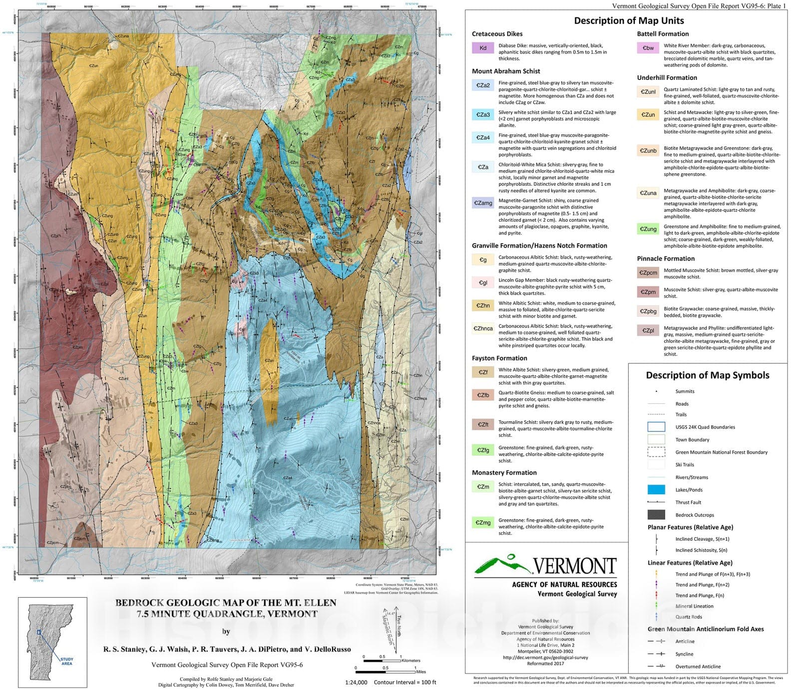 Map : Digital Compilation Bedrock Geologic Map of the Mt. Ellen Quadrangle, Vermont, 1995 Cartography Wall Art :