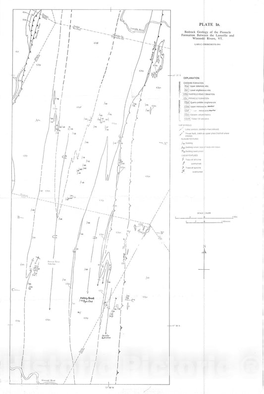 Map : Stratigraphy/Structural Geology of the Pinnacle Formation Between the Lamoille and Winooski Rivers, NW Vermont, 1995 Cartography Wall Art :