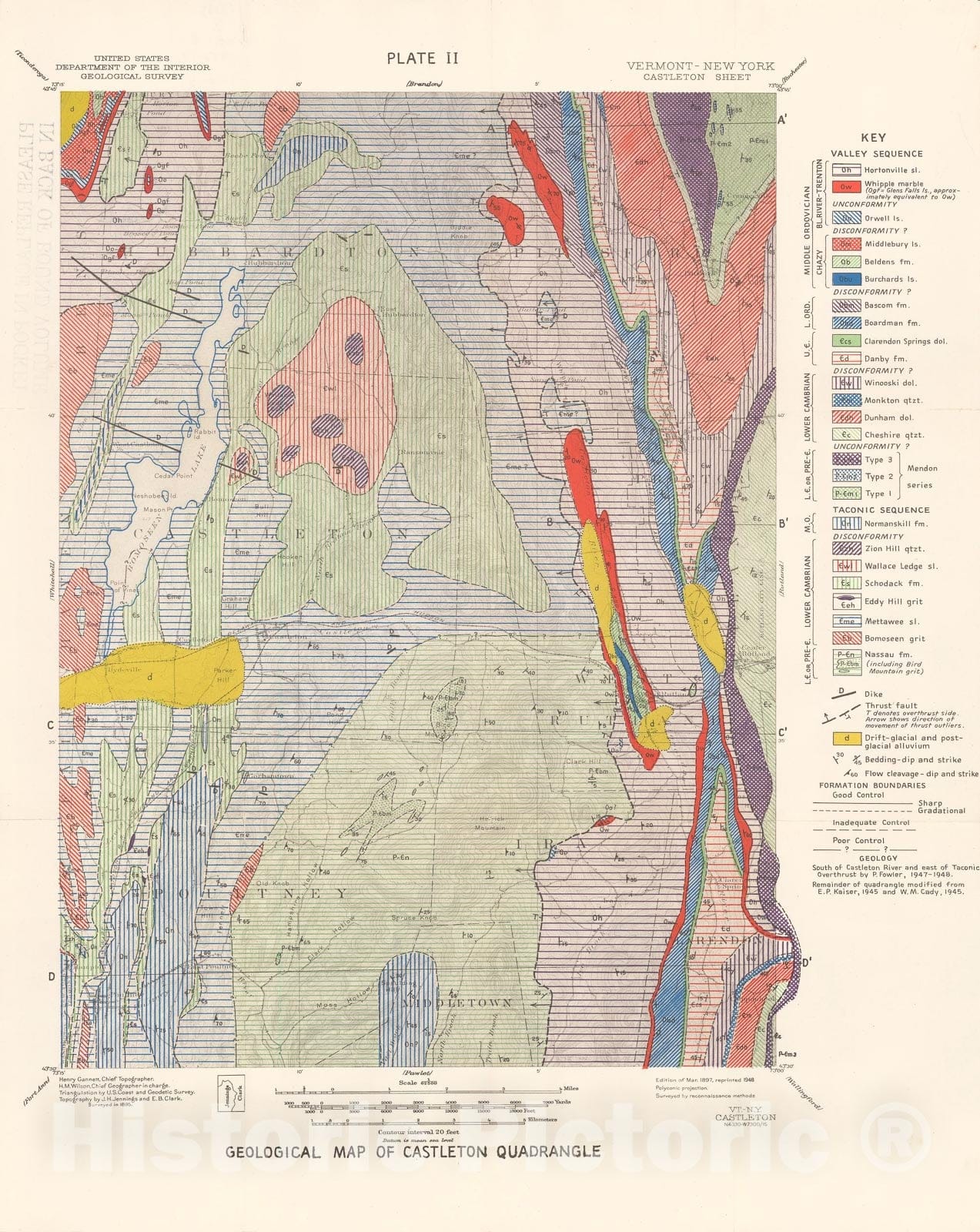 Map : Stratigraphy and Structure of the Castleton Area, Vermont, 1950 Cartography Wall Art :