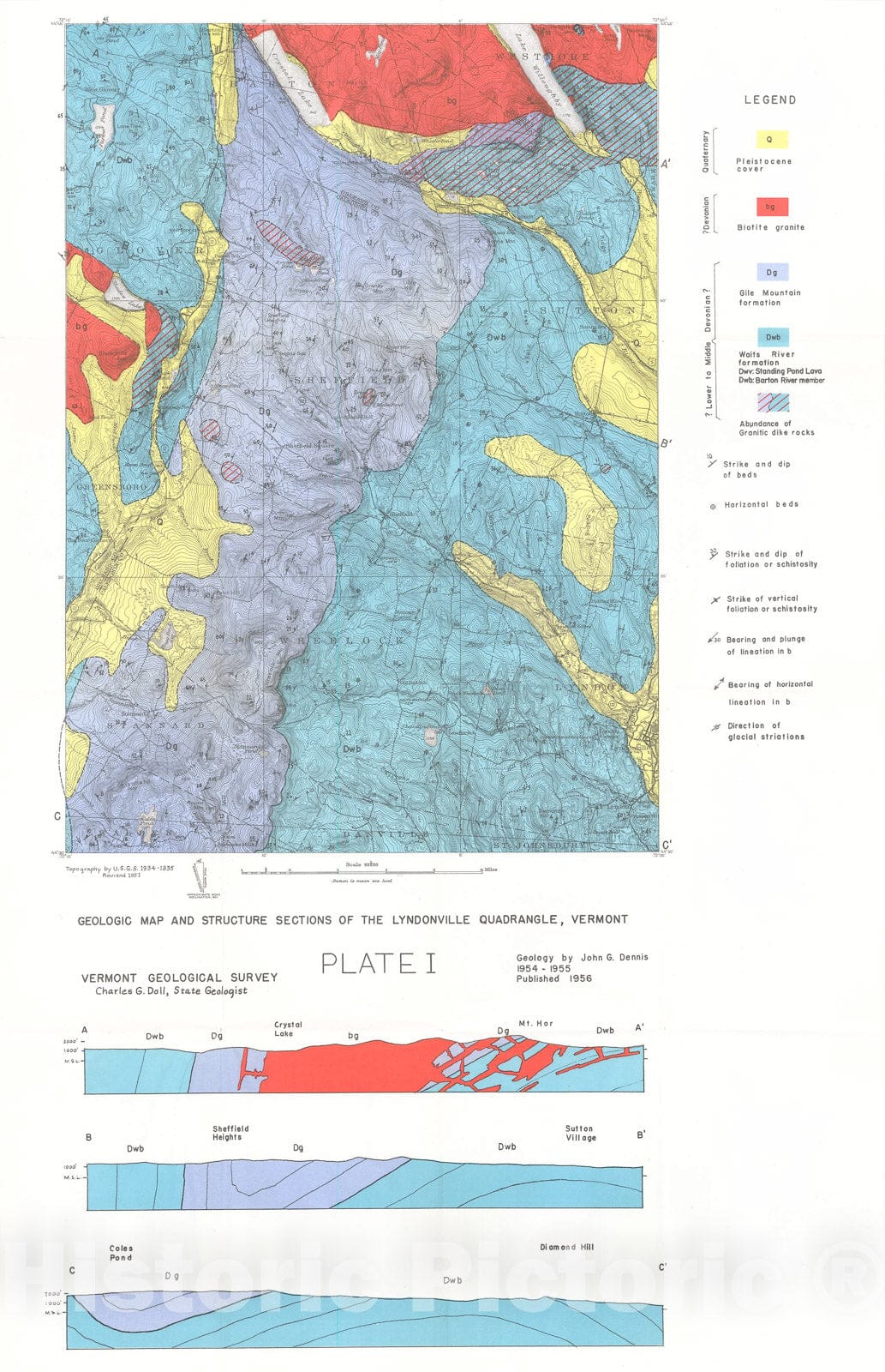 Map : The Geology of the Lyndonville Area, Vermont, 1956 Cartography Wall Art :