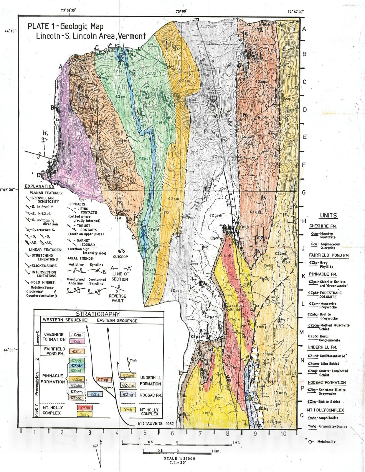 Map : Bedrock Geology of the Lincoln Area, Vermont, 1982 Cartography Wall Art :