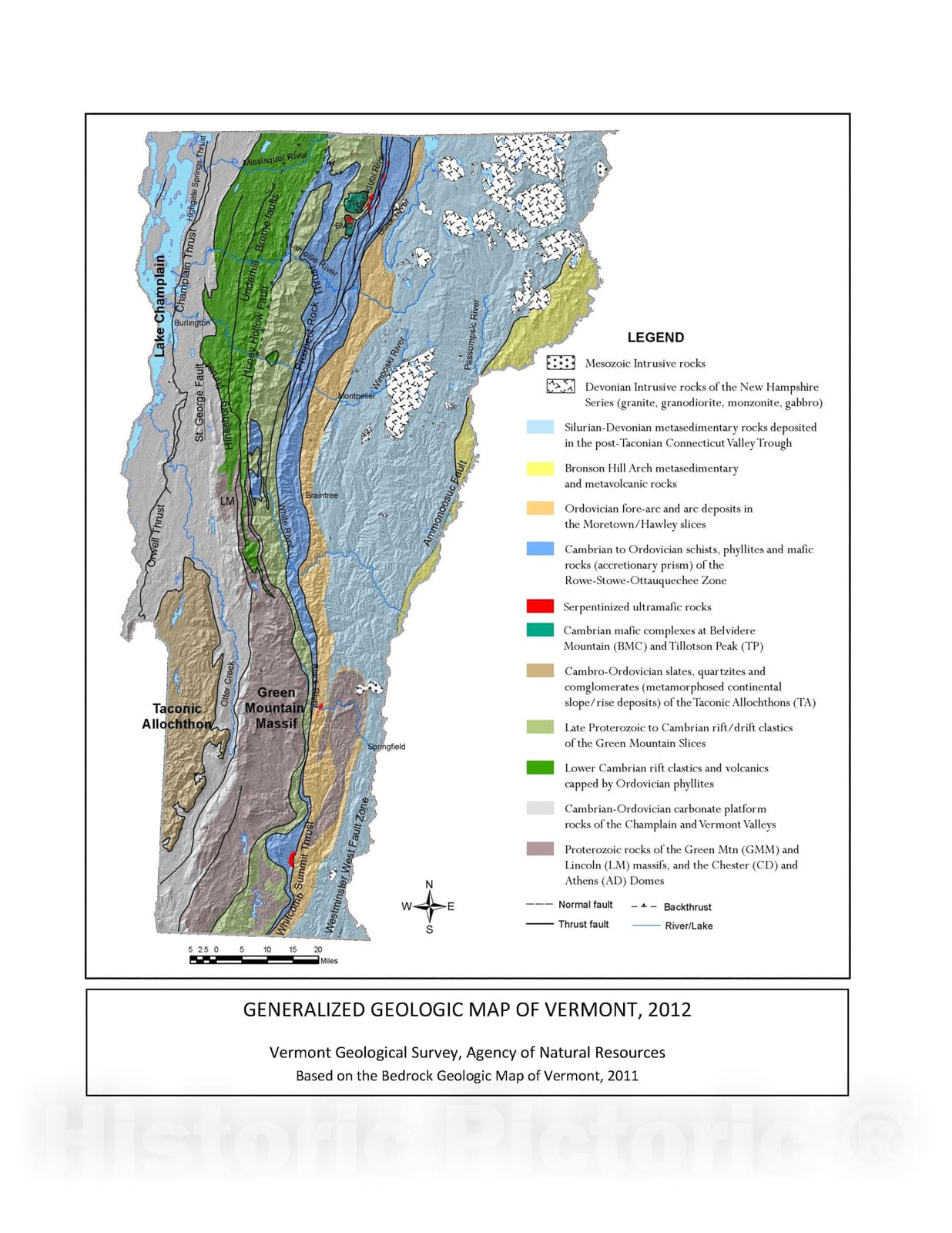 Map : Generalized Geologic Map of Vermont, 1970 Cartography Wall Art :