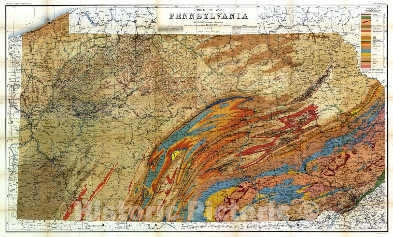 Map : Atlas to accompany the Final Report of the State Geologist, 1894 Cartography Wall Art :