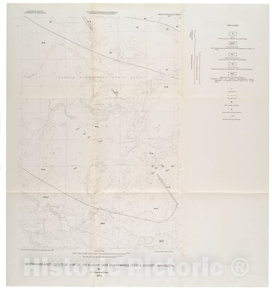 Map : Reconnaissance geologic map of O'Leary Lake quadrangle, Itasca County, Minnesota, 1974 Cartography Wall Art :