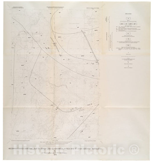 Map : Reconnaissance geologic map of Stingy Lake quadrangle, Itasca and St. Louis Counties, Minnesota, 1974 Cartography Wall Art :