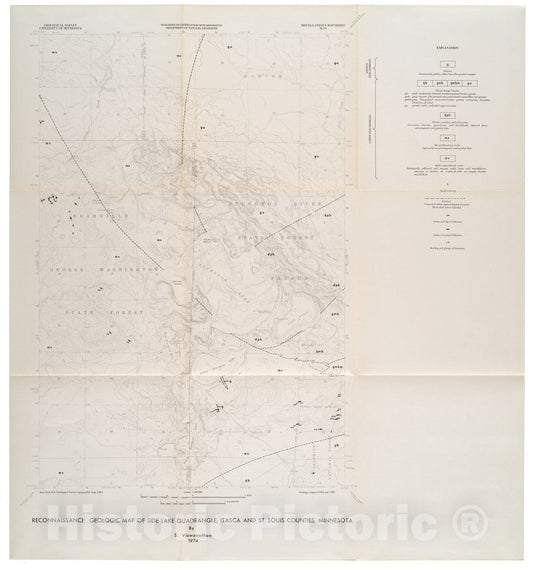 Map : Reconnaissance geologic map of Side Lake quadrangle, Itasca and St. Louis Counties, Minnesota, 1974 Cartography Wall Art :