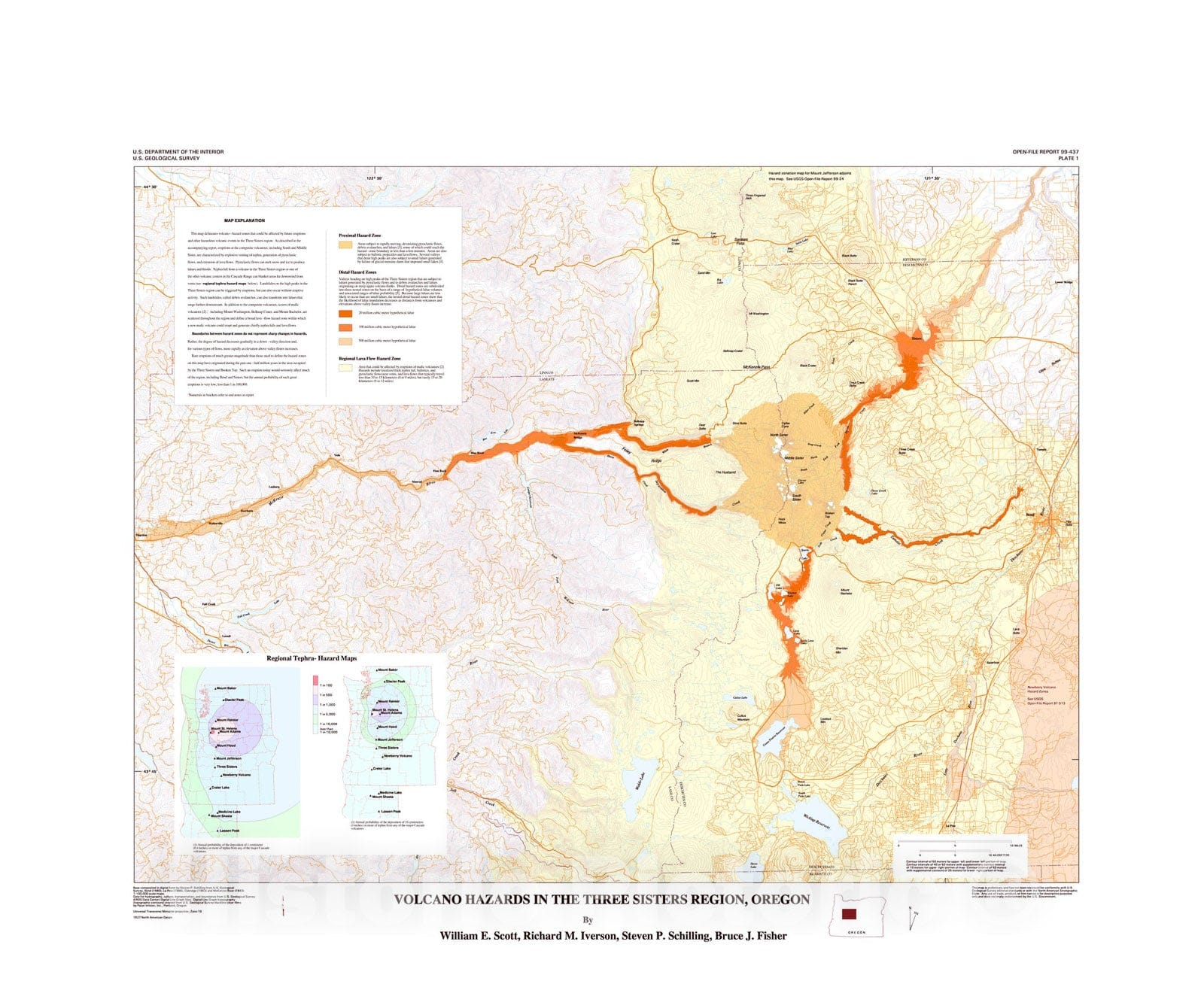 Map : Volcano hazards in the Three Sisters region, Oregon, 2001 Cartography Wall Art :