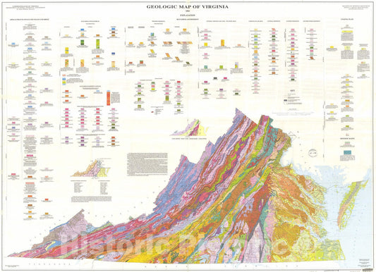 Map : Geologic map of Virginia [A 2003 digital rendition of this product is <a href="proddesc_78173.htm" target="_blank">available</a>], 1993 Cartography Wall Art :