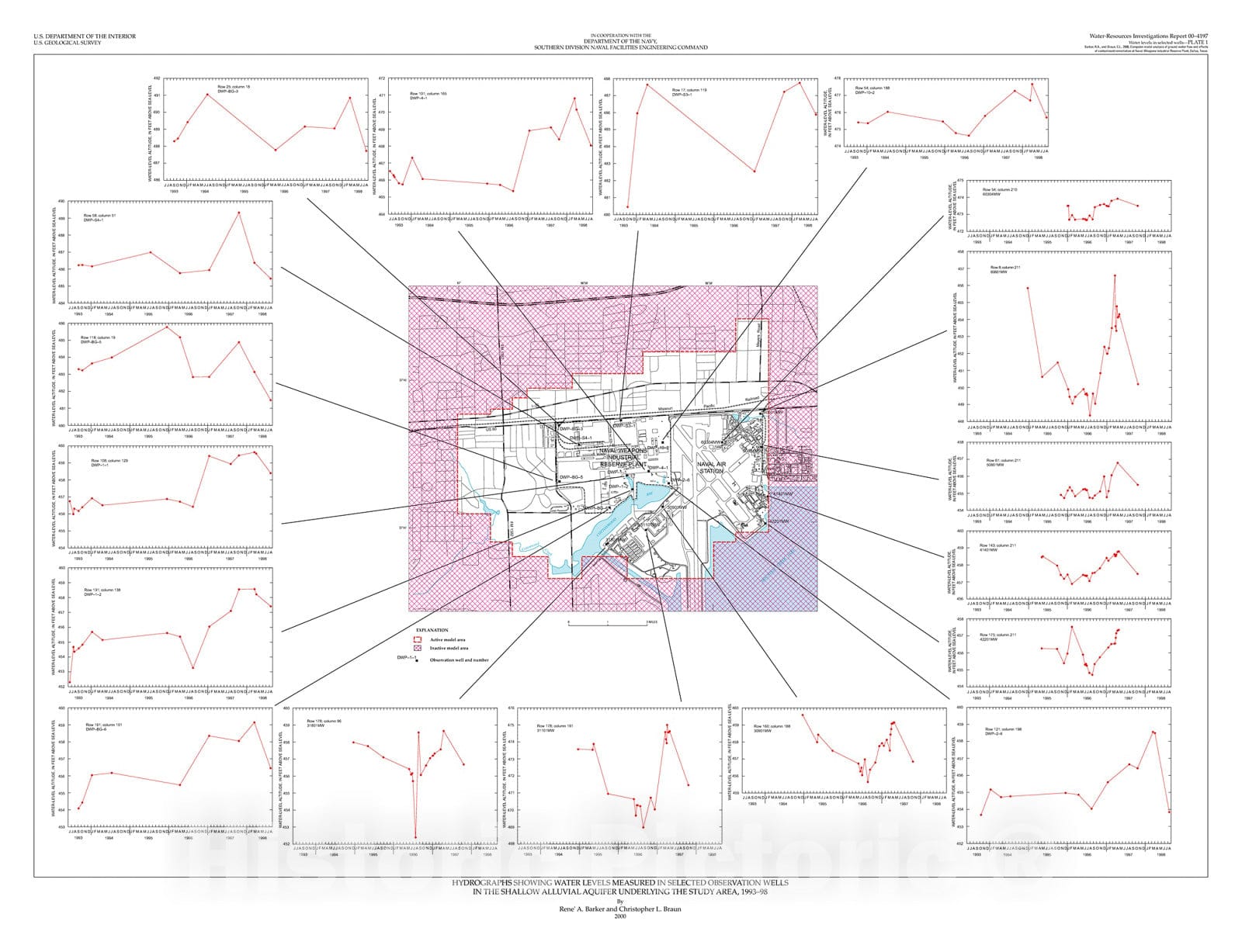 Map : Computer-model analysis of ground-water flow and simulated effects of contaminant remediation at Naval Weapons Industrial Reserve Plant, Dallas, Texas, 2000 Cartography Wall Art :