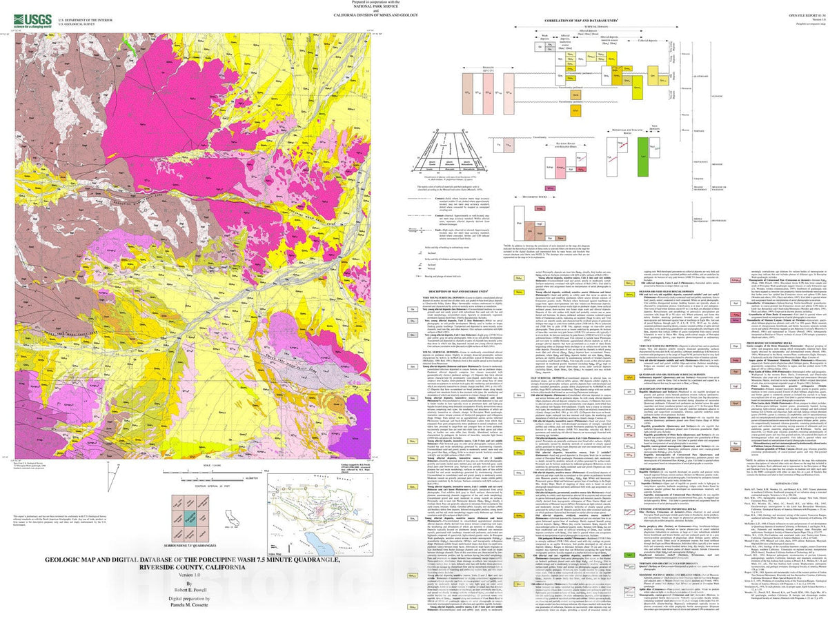 Map : Geologic map and digital database of the Porcupine Wash 7.5 minute quadrangle, Riverside County, southern California, 2001 Cartography Wall Art :