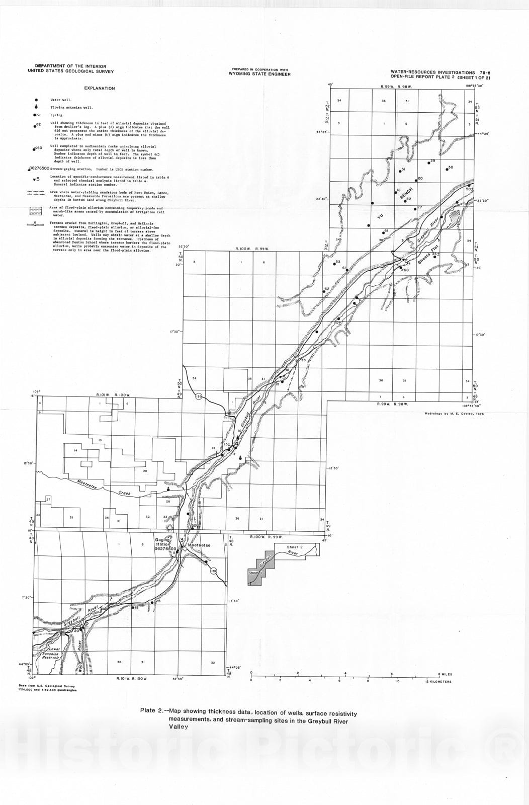 Map : Hydrogeologic features of the alluvial deposits in the Greybull River Valley, Bighorn basin, Wyoming, 1979 Cartography Wall Art :