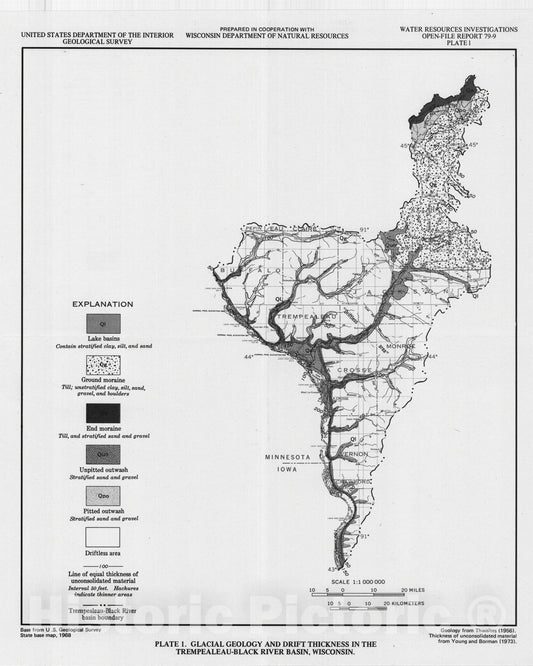 Map : Low-flow characteristics of streams in the Trempealeau - Black River basin, Wisconsin, 1979 Cartography Wall Art :