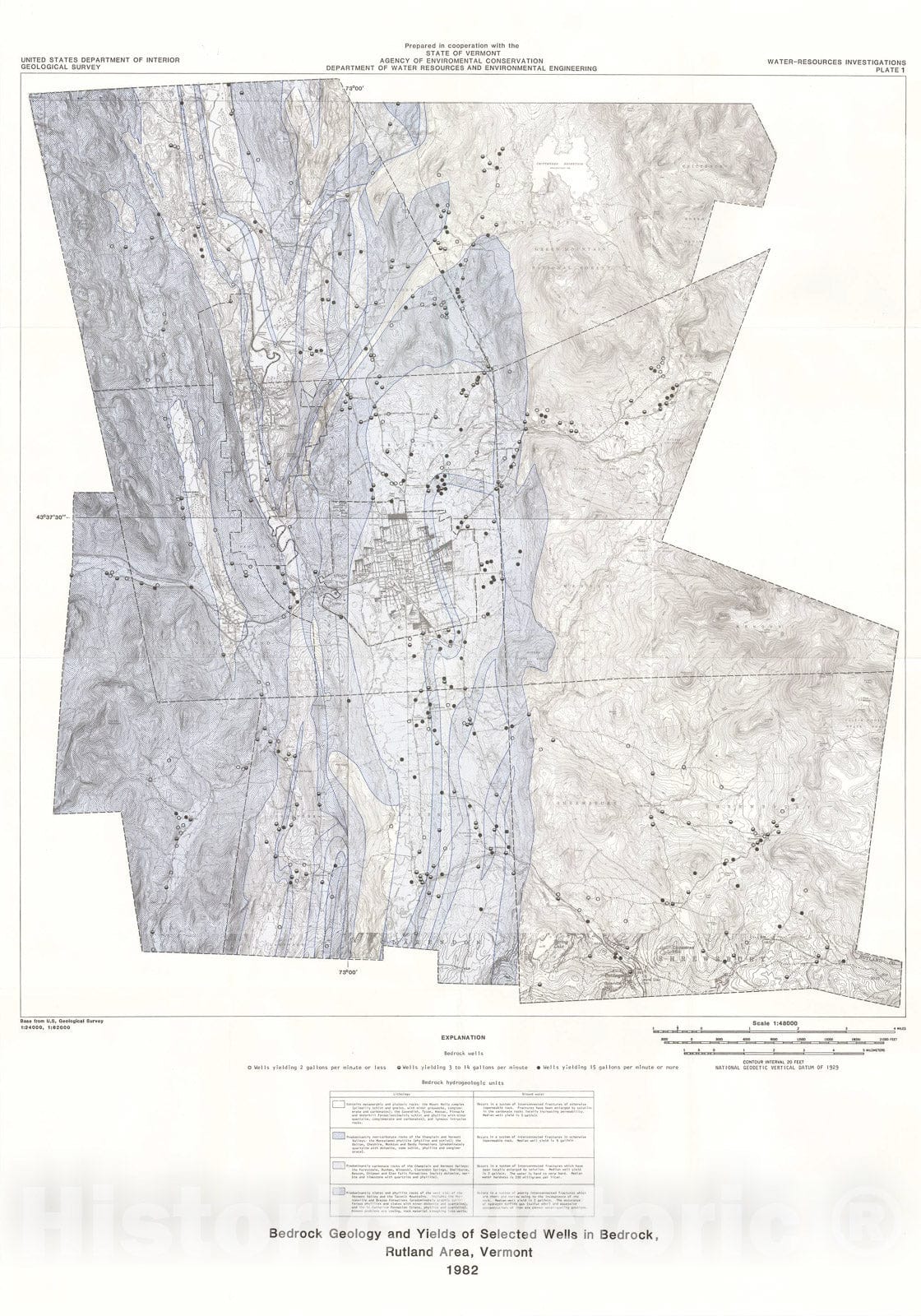 Map : Ground-water resources of the Rutland area, Vermont, 1983 Cartography Wall Art :