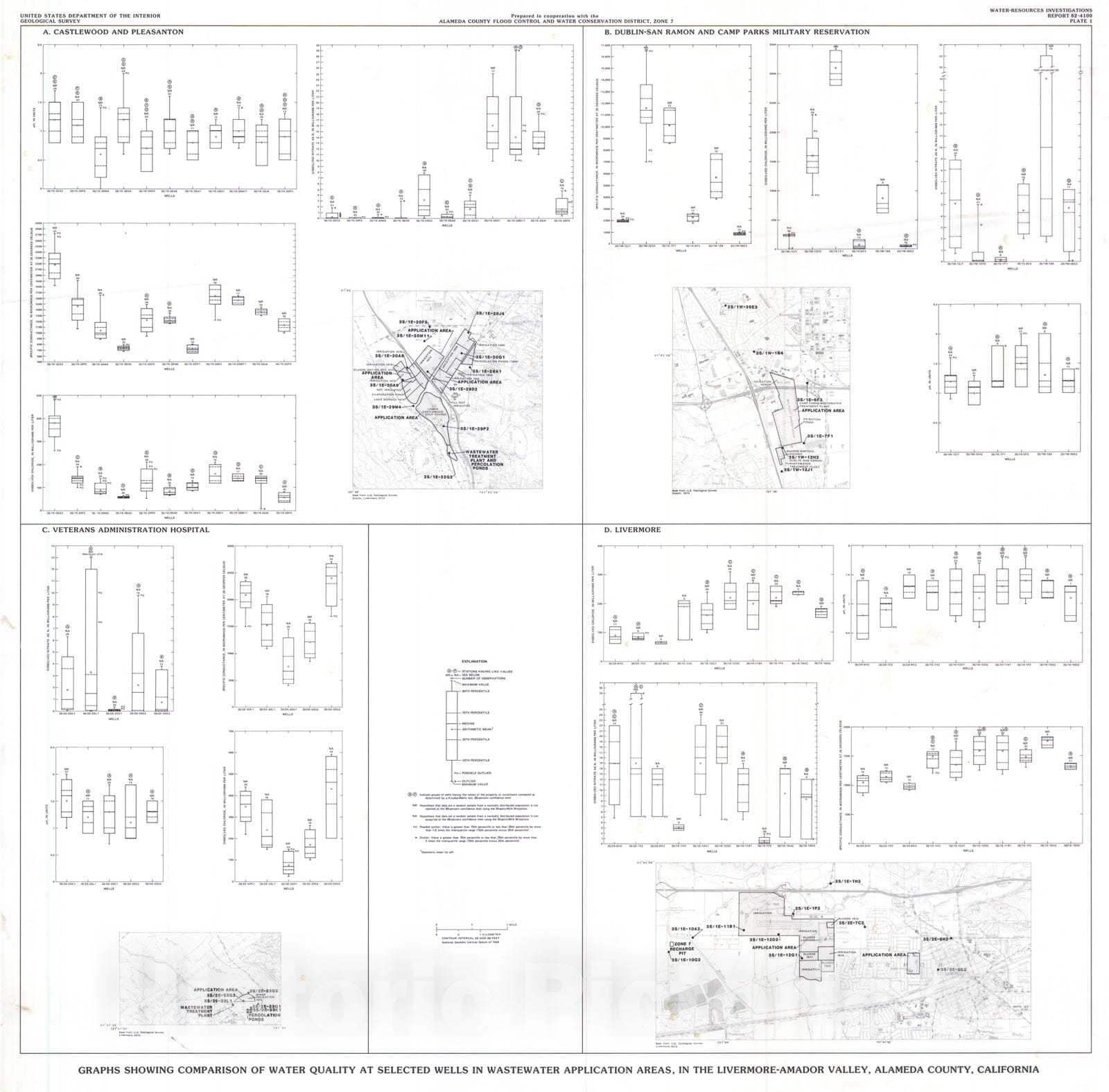 Map : Land application of wastewater and its effect on ground-water quality in the Livermore - Amador Valley, Alameda County, California, 1983 Cartography Wall Art :