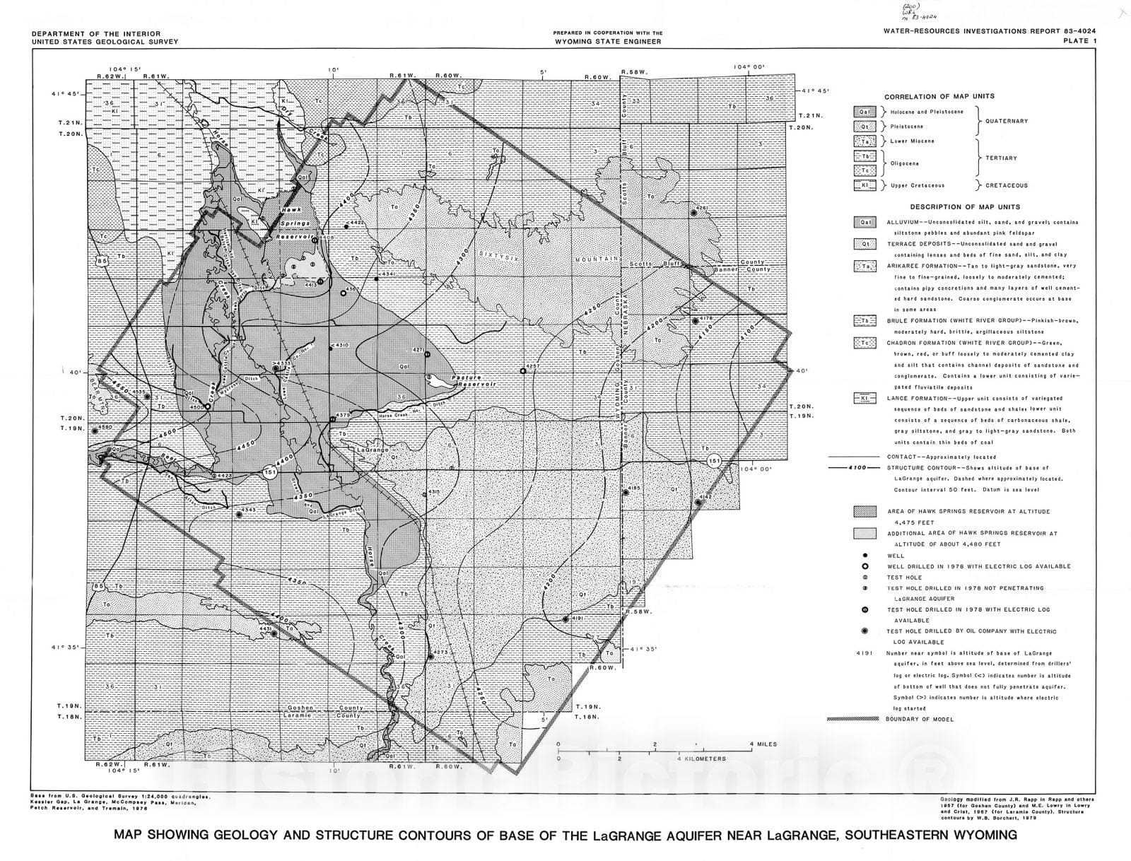 Map : The ground-water system in the LaGrange aquifer near LaGrange, southeastern Wyoming, 1985 Cartography Wall Art :