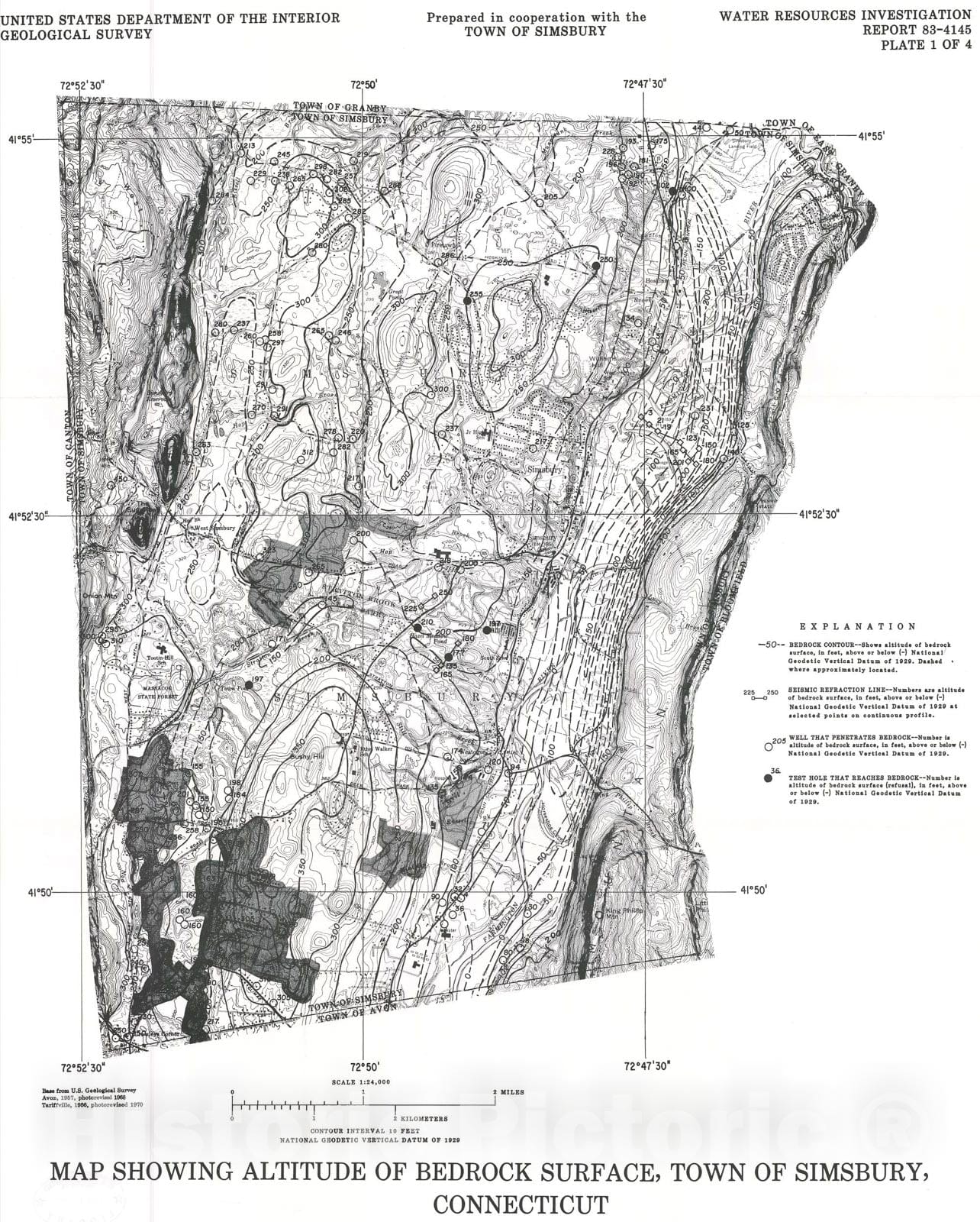 Map : Hydrogeologic reconnaissance of the stratified-drift aquifers near Simsbury, Connecticut, 1984 Cartography Wall Art :