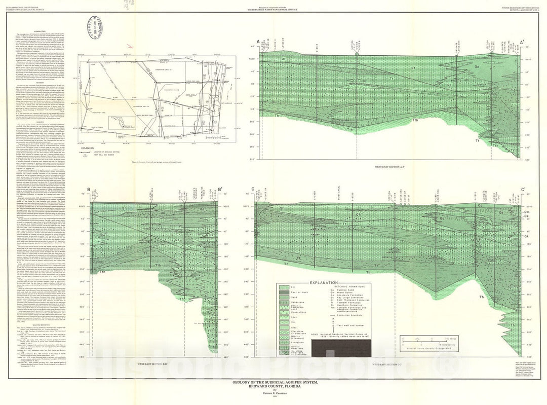 Map : Geology of the surficial aquifer system, Broward County, Florida, 1985 Cartography Wall Art :