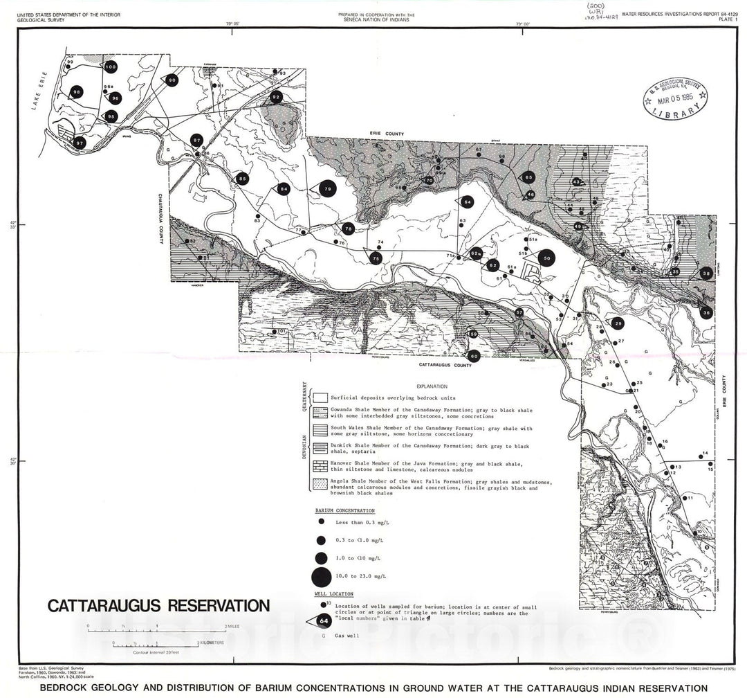 Map : Distribution and source of barium in ground water at Cattaraugus Indian Reservation, southwestern New York, 1984 Cartography Wall Art :