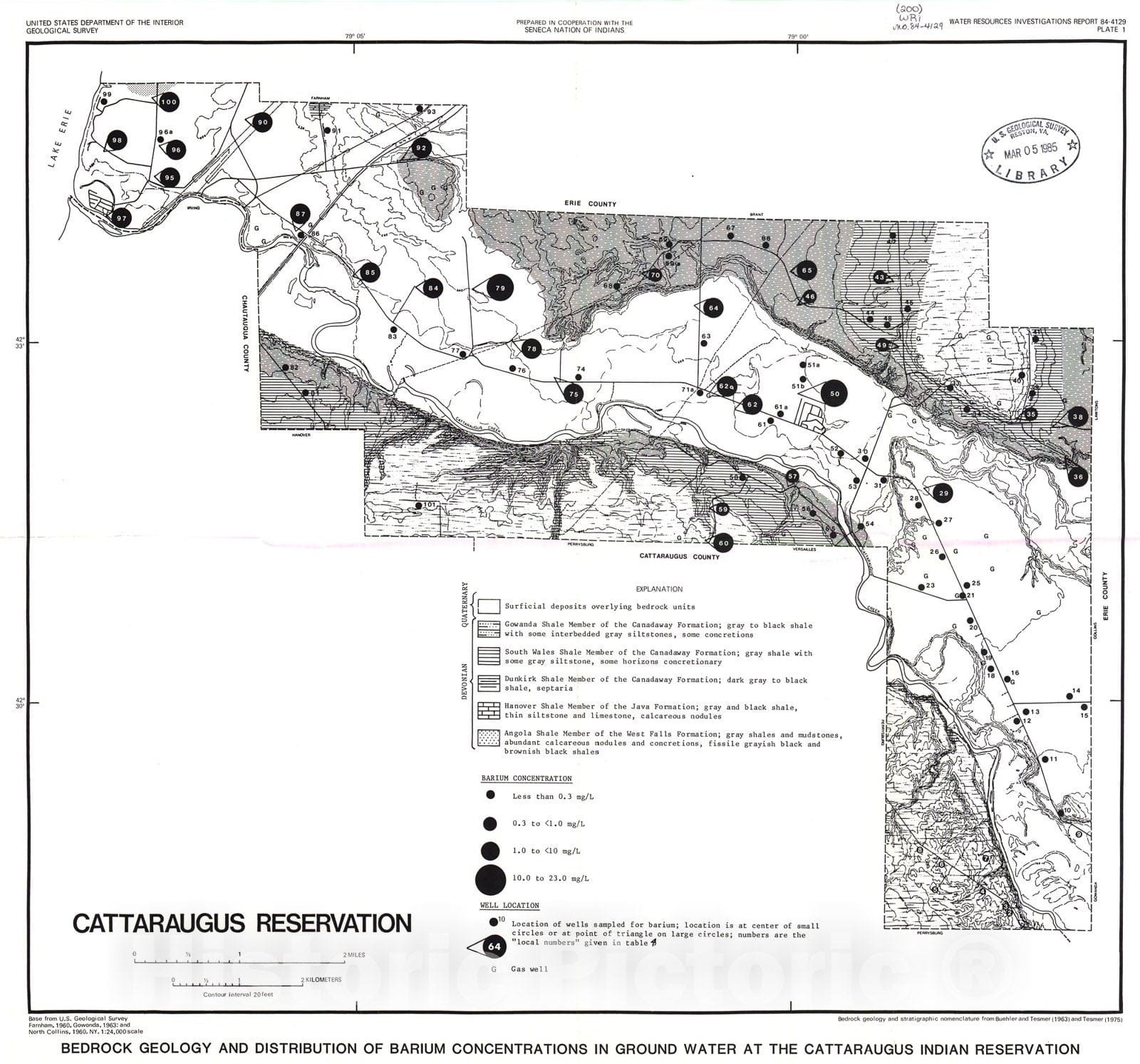 Map : Distribution and source of barium in ground water at Cattaraugus Indian Reservation, southwestern New York, 1984 Cartography Wall Art :