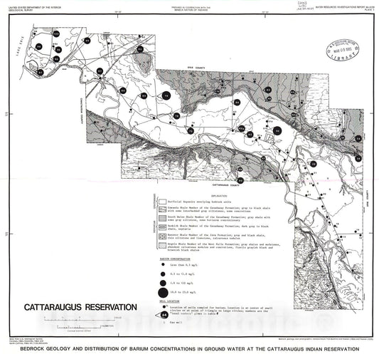 Map : Distribution and source of barium in ground water at Cattaraugus Indian Reservation, southwestern New York, 1984 Cartography Wall Art :