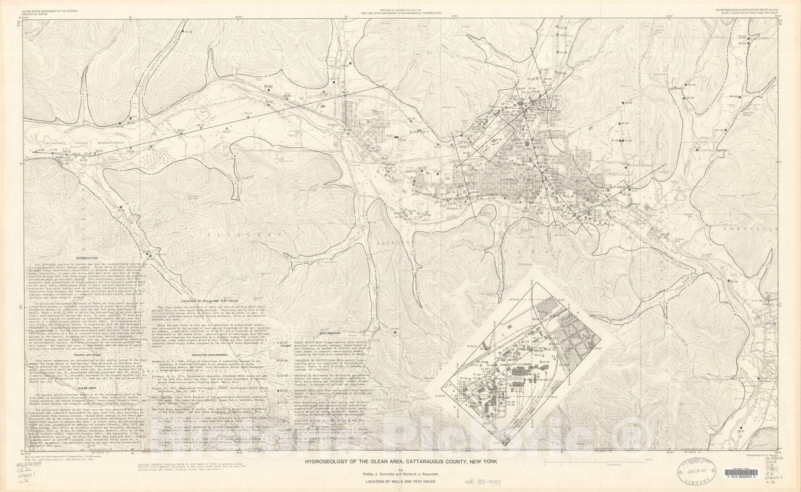 Map : Hydrogeology of the Olean area, Cattaraugus County, New York, 1987 Cartography Wall Art :