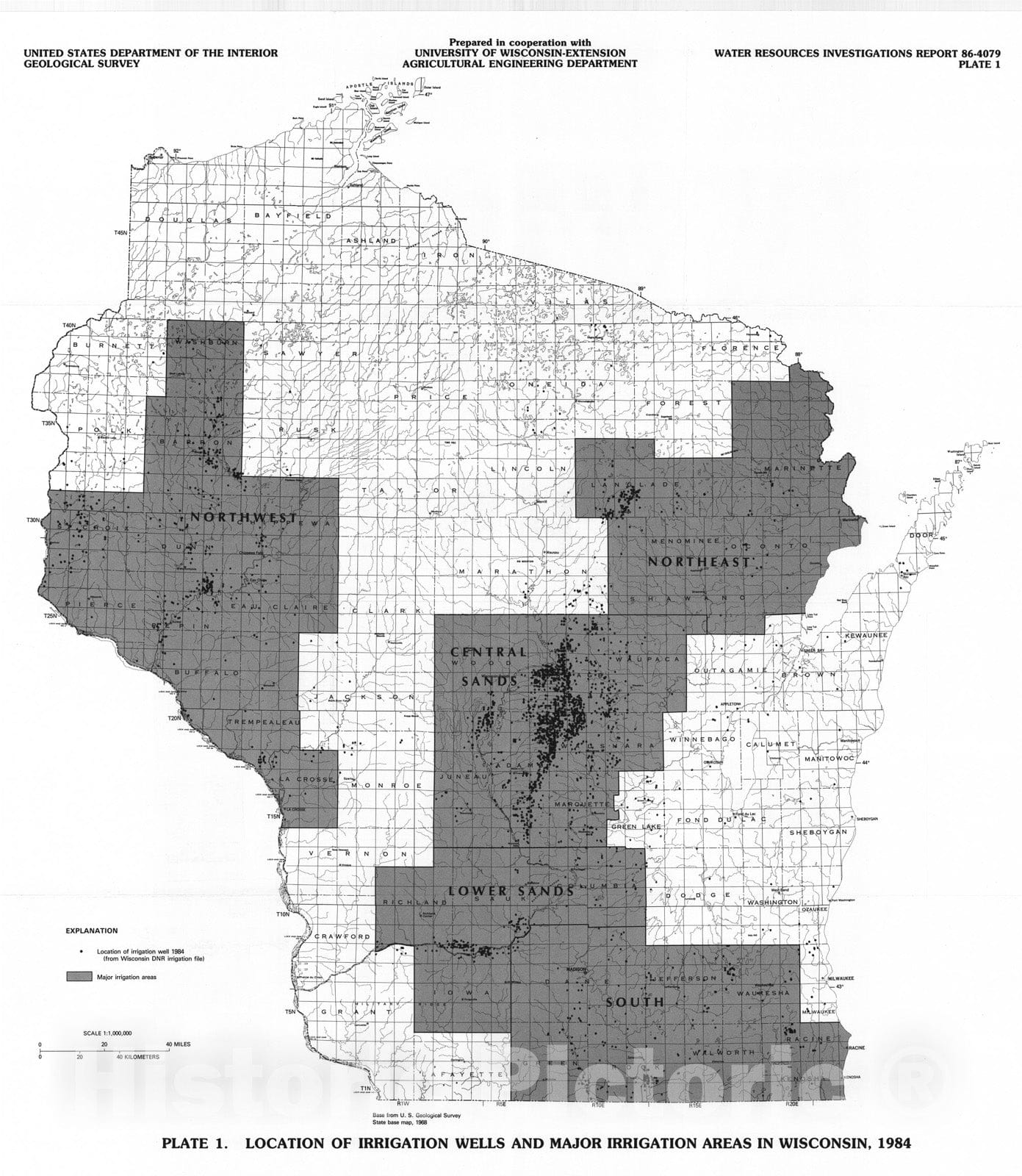 Map : Estimated use of ground water for irrigation in Wisconsin, 1984, 1987 Cartography Wall Art :
