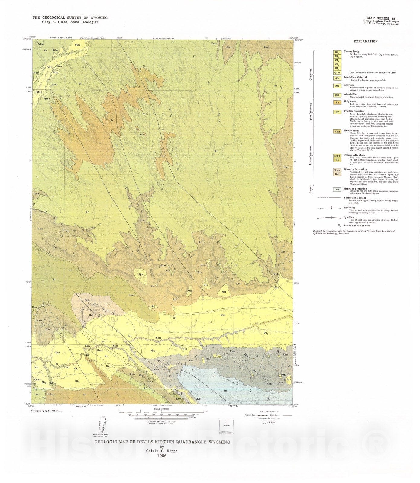 Map : Geologic map of the Devils Kitchen Quadrangle, Wyoming, 1985 Cartography Wall Art :
