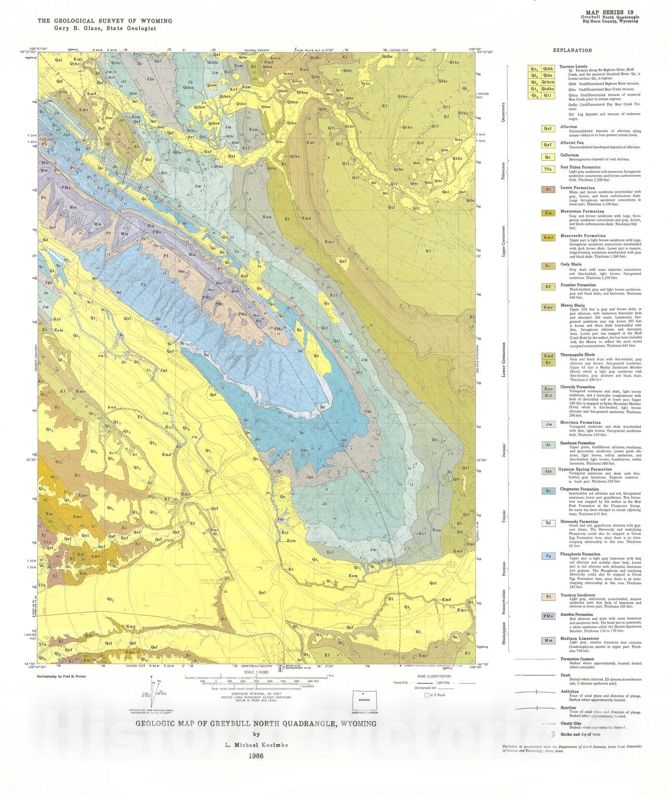 Map : Geologic map of the Greybull North Quadrangle, Wyoming, 1985 Cartography Wall Art :