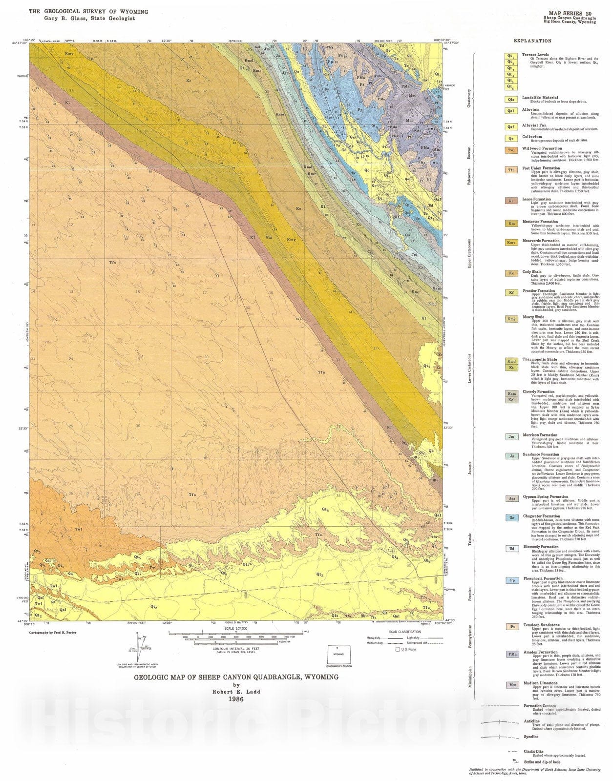 Map : Geologic map of the Sheep Canyon Quadrangle, Wyoming, 1985 Cartography Wall Art :
