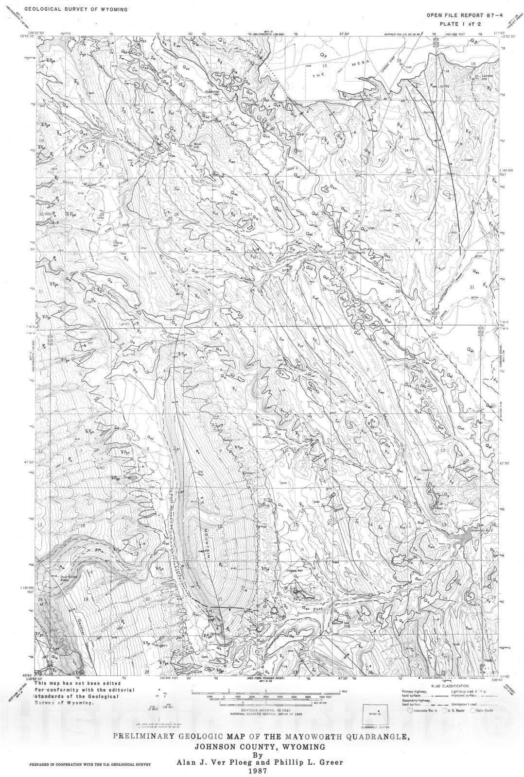 Map : Preliminary geologic map of the Mayoworth Quadrangle, Johnson County, Wyoming, 1987 Cartography Wall Art :