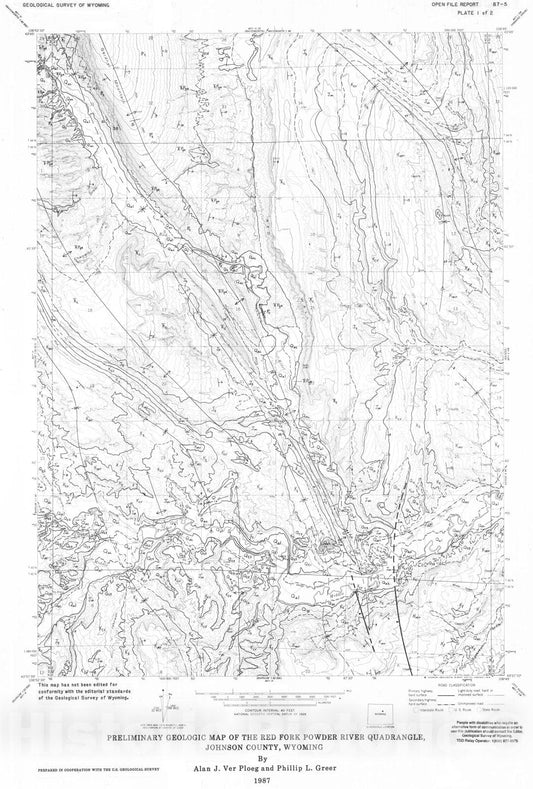 Map : Preliminary geologic map of the Red Fork Powder River Quadrangle, Johnson County, Wyoming, 1987 Cartography Wall Art :
