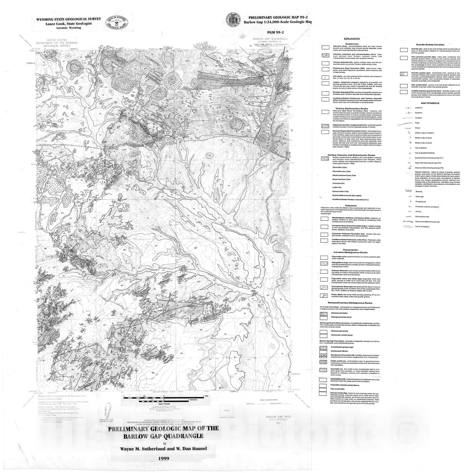 Map : Preliminary geologic map of the Barlow Gap quadrangle, 1999 Cartography Wall Art :