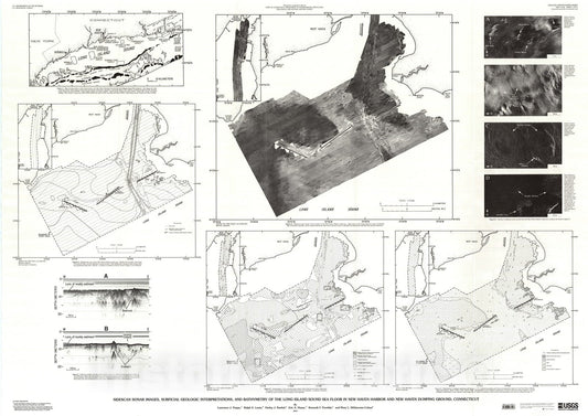 Map : Sidescan sonar images, surficial geologic interpretations, and bathymetry of the Long Island Sound sea floor in New Haven Harbor,, 2000 Cartography Wall Art :