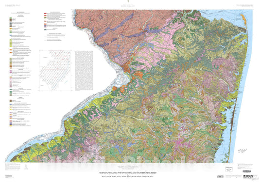 Map : Surficial geologic map of central and southern New Jersey, 2000 Cartography Wall Art :