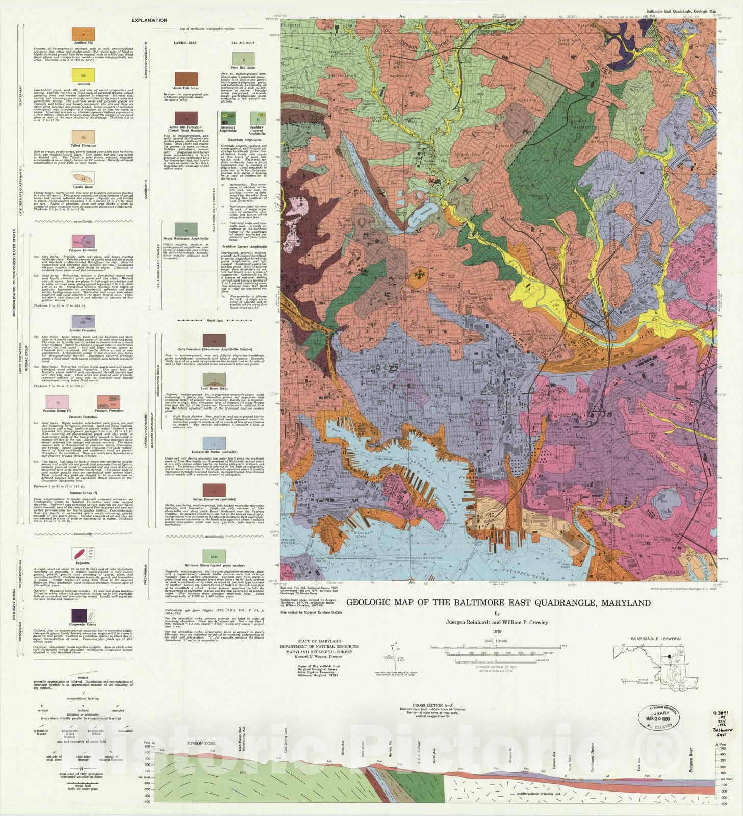 Map : Geologic map of the Baltimore East quadrangle, Maryland, 1979 Cartography Wall Art :