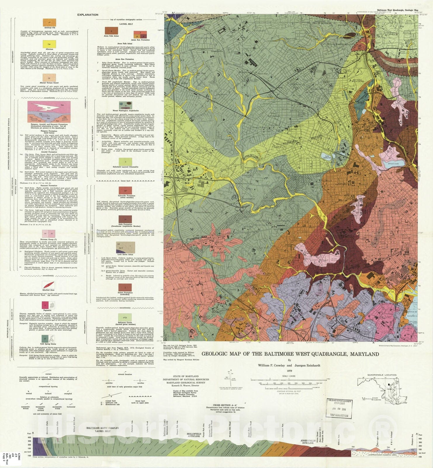 Map : Geologic map of the Baltimore West quadrangle, Maryland, 1979 Cartography Wall Art :