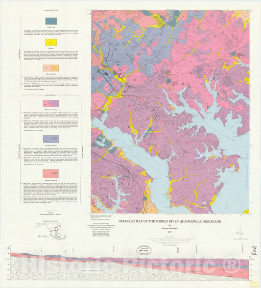 Map : Geologic map of the Middle River quadrangle, Maryland, 1977 Cartography Wall Art :