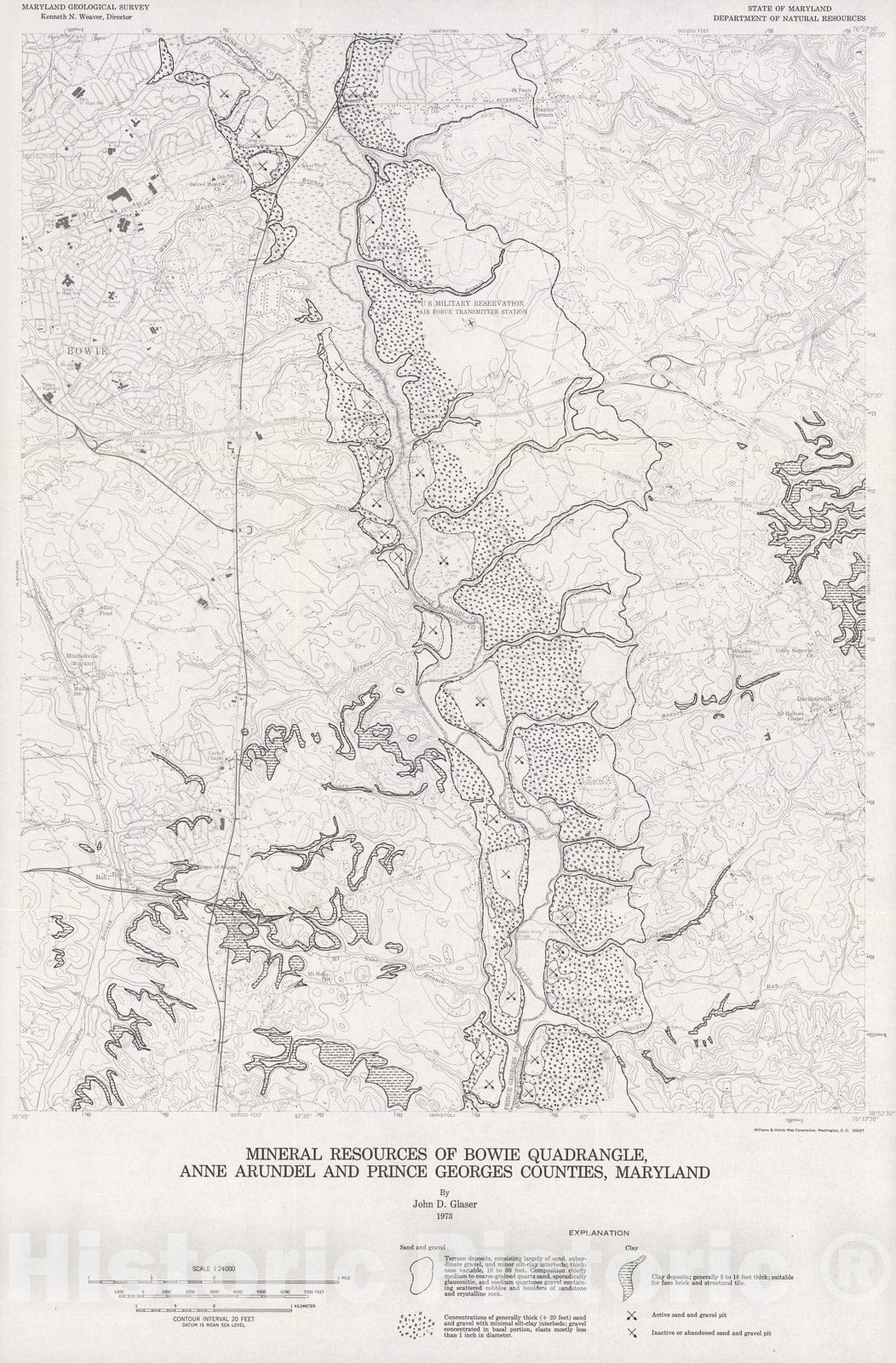 Map : Mineral resources of Bowie quadrangle, Anne Arundel and Prince Georges Counties, Maryland, 1973 Cartography Wall Art :