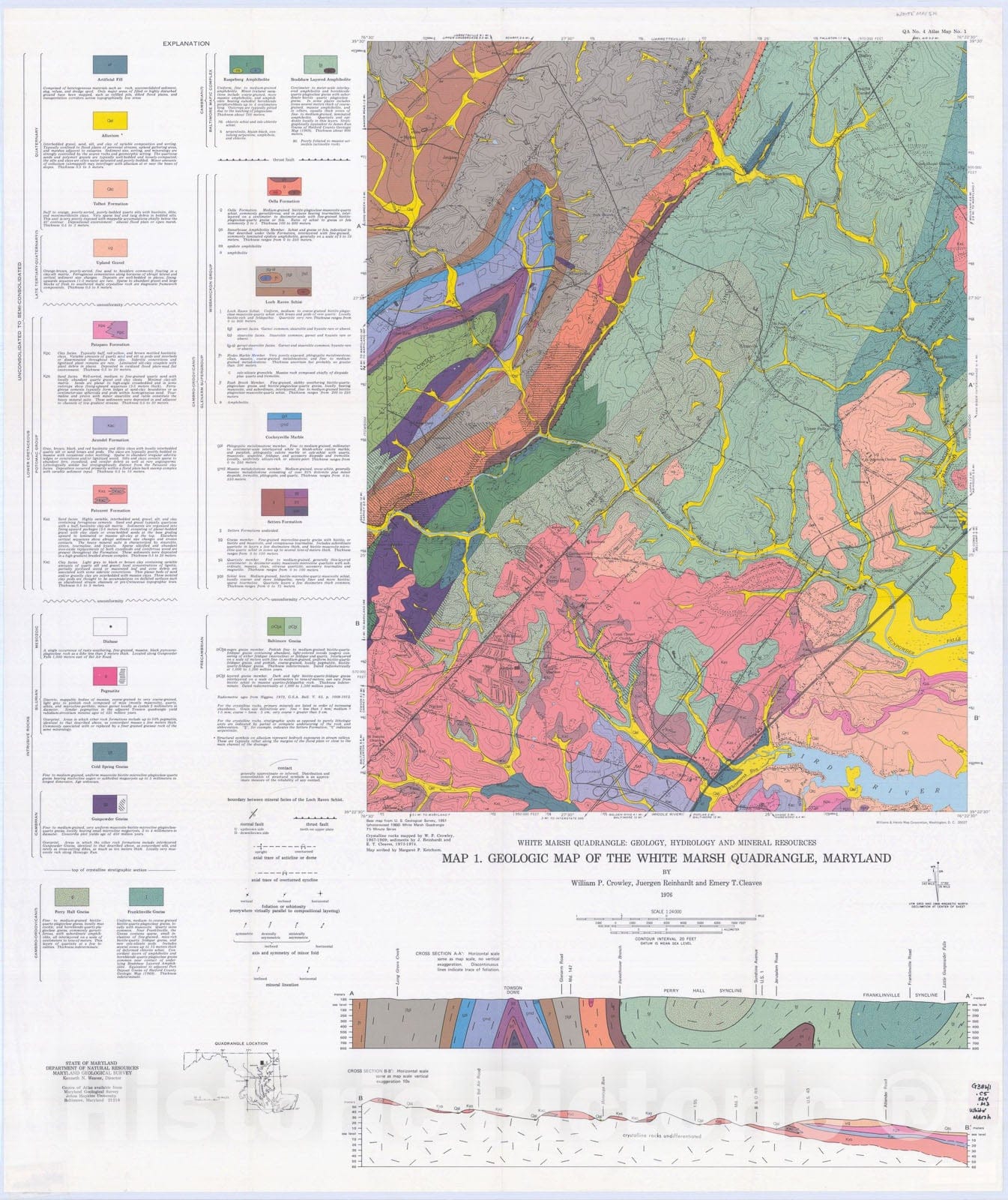 Map : Geologic map of the White Marsh quadrangle, Maryland, 1976 Cartography Wall Art :