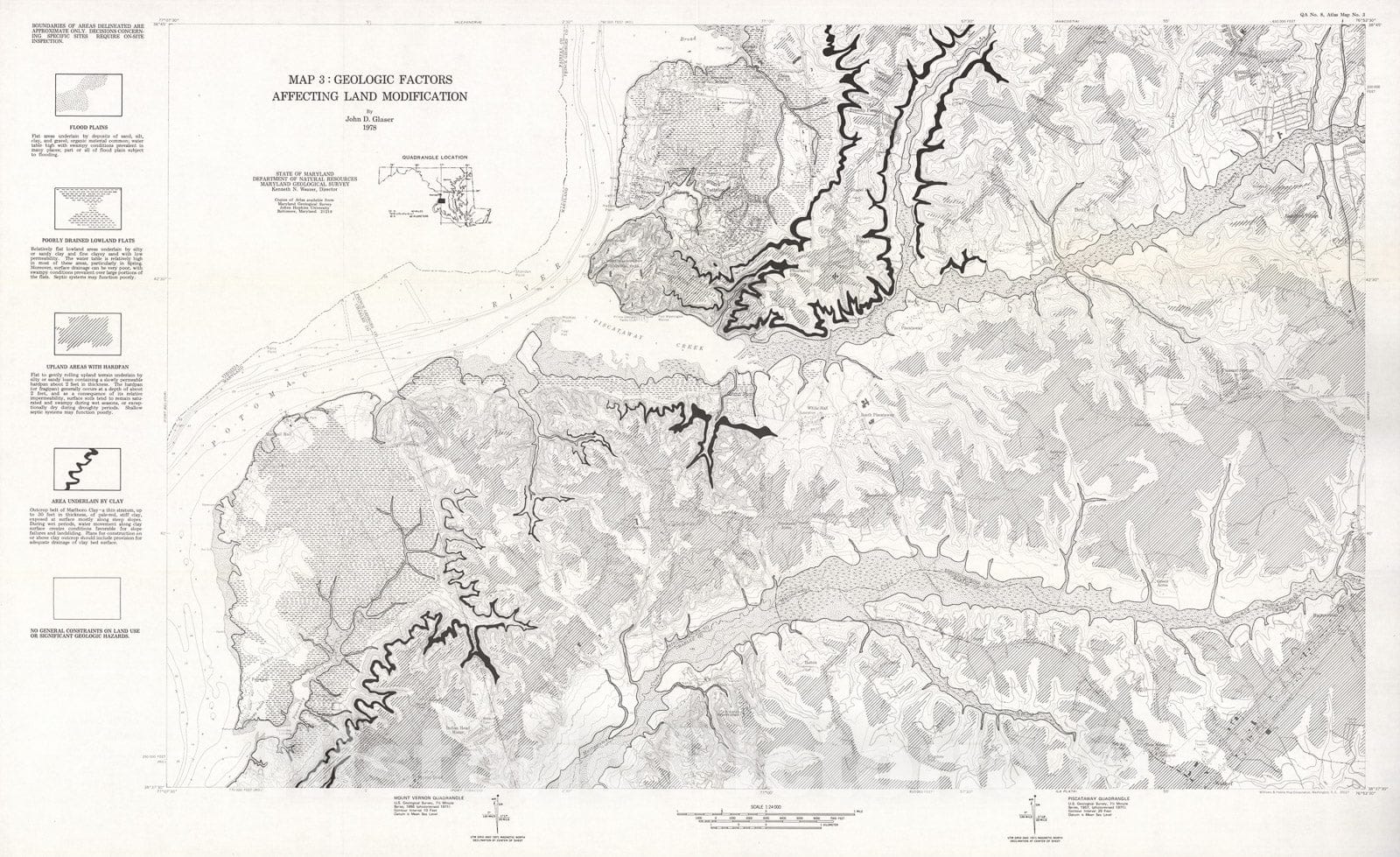 Map : Geologic factors affecting land modification [Mount Vernon and Piscataway quadrangles, Maryland], 1978 Cartography Wall Art :
