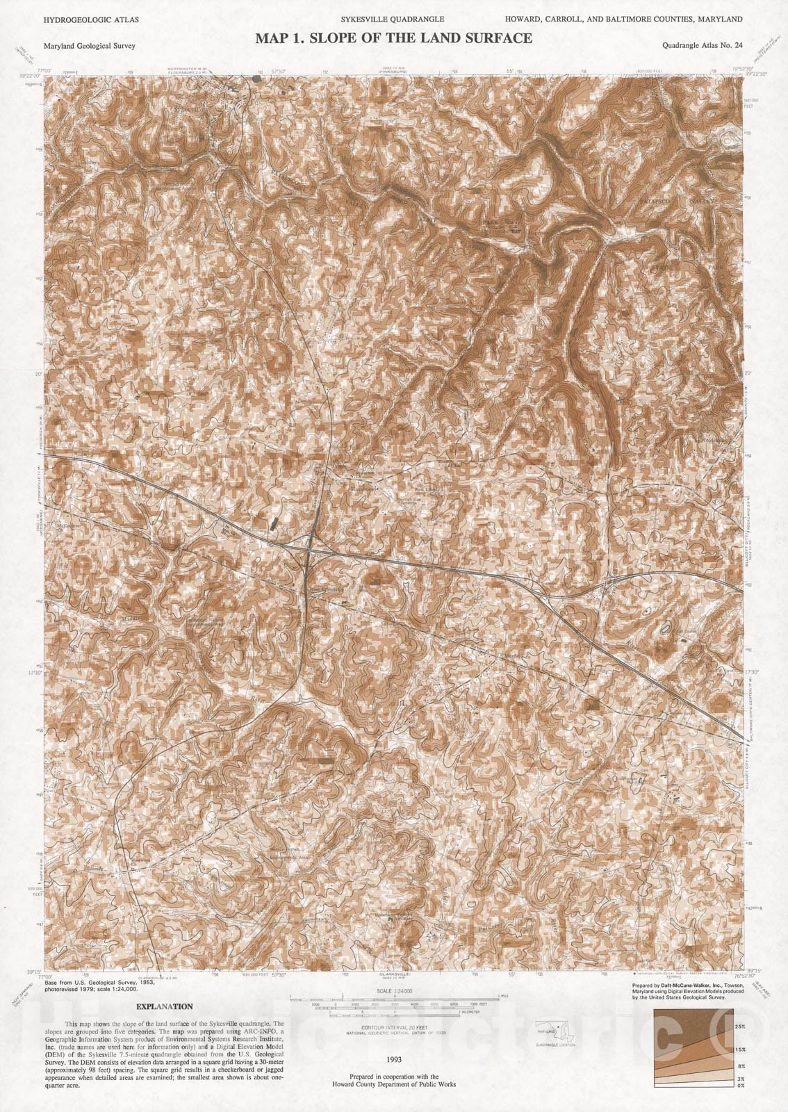 Map : Slope of land surface [Sykesville quadrangle, Maryland], 1994 Cartography Wall Art :