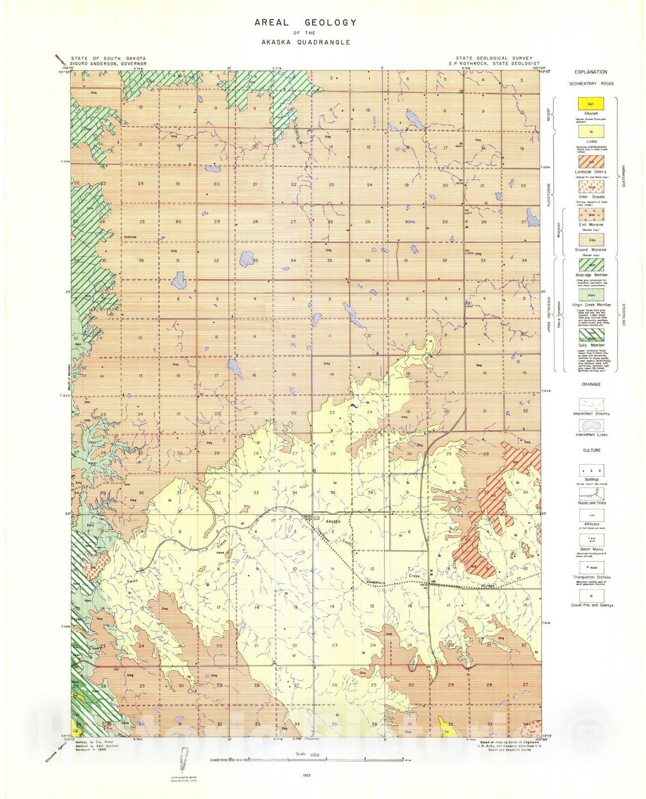 Map : Areal geology of the Akaska quadrangle, 1952 Cartography Wall Art :