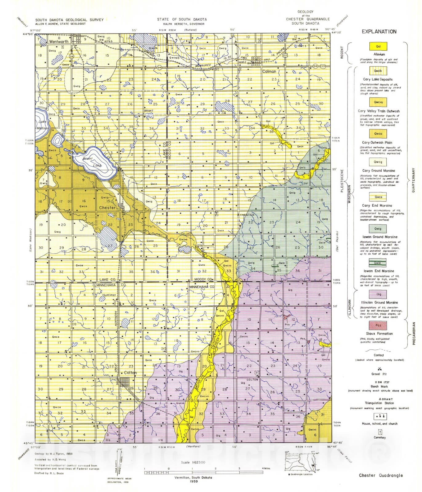 Map : Geology of the Chester quadrangle South Dakota, 1959 Cartography Wall Art :